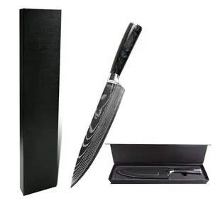 8 inch beauty black handle meat cutting sushi chicken carving barbecue carry utility cuoco knife with gift package