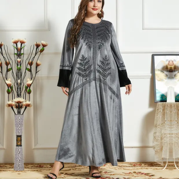 Midden-oosten Plus Size Arabische Geborduurde Fluwelen 2022 Nieuwe Stijl Moslim Jurk