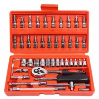 46 Uds. Máquina Manual completamente cromada, juegos de herramientas de combinación de reparación de automóviles, llave de impacto manual, juego de llaves de vaso pequeñas de 1/4"