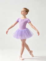Vestido de Ballet con Tutú Morado de Manga Corta para Niñas Pequeñas, con Lentejuelas Brillantes, Tul, Spandex/Nailon, Estampado Digital, Leotardo para Danza Escénica