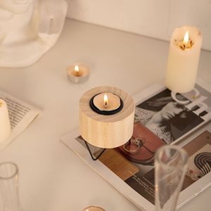 Wooden Tea Light Holder Round 8x8 Natural Wood Color Home Decoration - Product Image 1