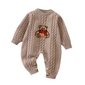 Baju kodok bayi, Jumpsuit gaya Korea musim dingin musim gugur bayi lucu kartun beruang besar rajutan jaket merangkak dengan kancing penutup kemeja Romper bayi - Product Image 5