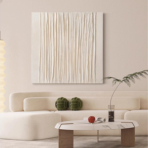 Japanese Minimalist Wabi Sabi Hand Painted Oil Painting White <b>Cream</b> Wall Art Rectangle Framed Decor For Living Room And Dining - Product Image 1