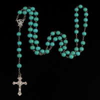 8mm Artificielle Turquoise Chapelet Collier Croix Collier Catholique Religieux Cadeau Cadeau Pandémique Perles De Prière