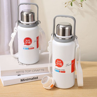 Bouteille isotherme portable en acier inoxydable de style original, 900 ml et 1200 ml, multicolore, avec corde, vente en gros