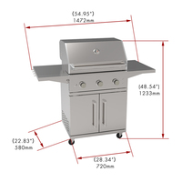 Gril à gaz en acier inoxydable haut de gamme avec 3 brûleurs principaux Gril de barbecue extérieur luxueux sur chariot pour barbecues