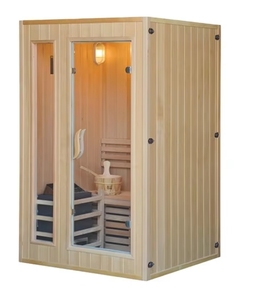 Moderne 2-Personen Innen-Sauna Traditioneller Saunaraum SAWO Ofen+Lavasteine Heizung Computergesteuertes Bedienfeld Hemlock-Finish Fabrikfertigung - Product Image 4