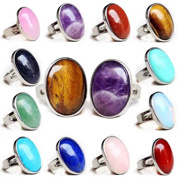 Hot Sale Big Stone Crystal Jewelry Oval Gemstone Ring Women's Blue Turquoise Ring Wholesale