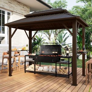 Gazebo <span class=keywords><strong>de</strong></span> jardin avec toit rigide 10' x 6', gazebo <span class=keywords><strong>de</strong></span> barbecue en métal pour l'extérieur, auvent <span class=keywords><strong>de</strong></span> barbecue <span class=keywords><strong>permanent</strong></span> avec étagères latérales et crochets <span class=keywords><strong>de</strong></span> plafond pour patio - Product Image 1