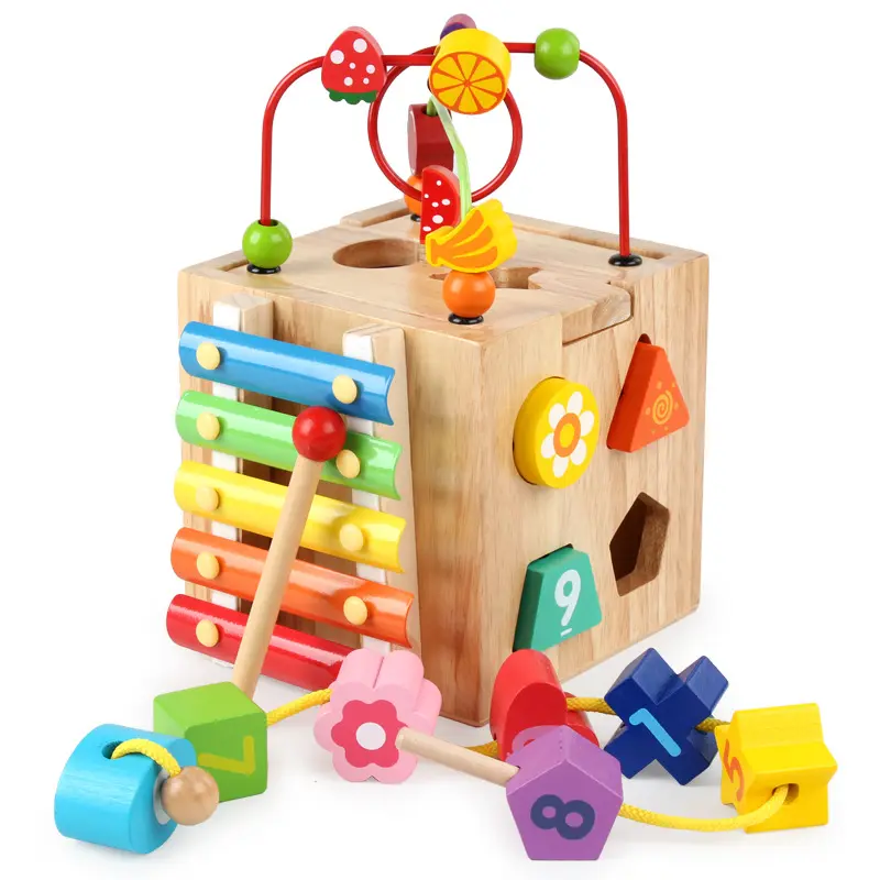 Jouets Montessori en bois pour bébé Cube d'activités 6 en 1 Ensemble de jouets d'apprentissage éducatif précoce pour les enfants