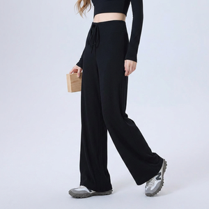 Pantalones de chándal anchos de cintura alta con cordón para mujer, estilo casual, transpirables, para deporte y ocio, color heather, venta al por mayor - Product Image 3