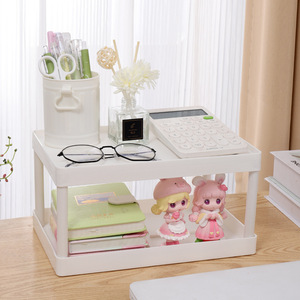 Double Layer Desktop Storage Rack Rectangle Standing Type Office Organizer For Stationery Dormitory Desk Minimalist Style - Product Image 1
