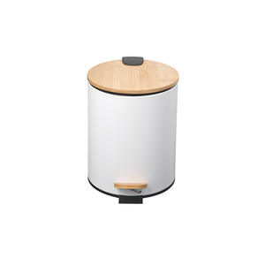 Cubo de Basura Moderno de Acero Inoxidable con Tapa de Bambú, Cubo con Pedal para Cocina, Sala de Estar, Uso Interior, Diseño Cilíndrico Blanco - Product Image 4