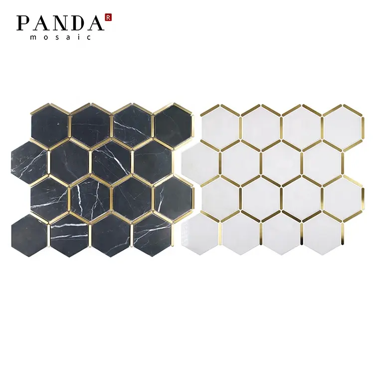 New Design Black White Creative Decoration Irregular Backsplash Mketal Stone Marble Brushed Metal Mosaic Tile