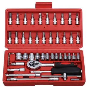 46 Uds. Kit de llaves de vaso herramientas de reparación combinación de reparación de automóviles Juego de Herramientas mixtas portátil Kit de mano con caja de herramientas de plástico estuche de almacenamiento