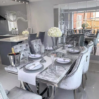 Table à manger rectangulaire de luxe avec plateau en marbre et base en métal poli, meubles pour la maison, pour les banquets et l'hôtellerie