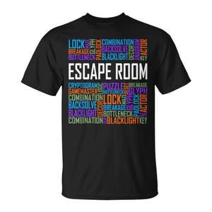T-shirt <span class=keywords><strong>Escape</strong></span> Room Words pour les amateurs de puzzles, en coton noir, taille <span class=keywords><strong>adulte</strong></span> unisexe - Product Image 1