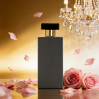 Flacon de parfum carré en verre noir de luxe vide de 100 ml, couleur personnalisée, avec pulvérisateur à pompe, couvercle diffuseur à bâtonnets, finition givrée mate, 100 pièces