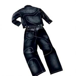 OEM Custom Denim Jacket Wash Fashion Jeans Set Denim 2 Piece Set Jacket and Sweatpants Set Tracksuit Manufacturer - Product Image 2