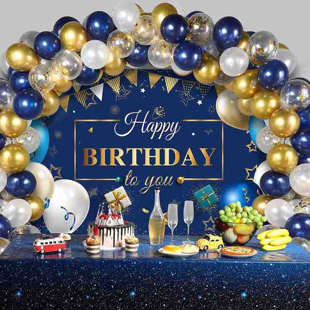 UNK Navy Blue Theme Happy Birthday Latex Balloon Arch Baby Shower Decor Birthday Decoration Background Backdrop Party Supplies