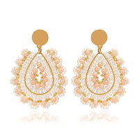 Boucles d'oreilles pendantes artisanales de style bohème, uniques, en perles de rocaille et cristaux tissés, clous d'oreilles en acier inoxydable, accessoire de mode perlé