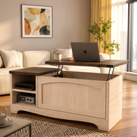 Table basse relevable style ferme avec rangement dissimulé, en bois bicolore, avec étagères latérales ouvertes, pour salon, OEM ODM