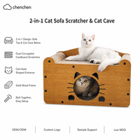 Canapé-griffoir 2 en 1 pour chat, niche pour chat, maison pour chat en bois, structure en carton ondulé pour chats d'intérieur