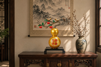 Sculpture artisanale en résine de calebasse, décoration porte-bonheur Feng Shui chinois, figurine en polyrésine dorée, cadeau personnalisé pour la maison ou le bureau