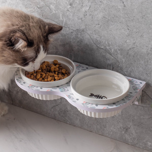 Hanging Ceramic <b>Cat</b> Bowl Double Dish Anti Tipping Wall Mounted Pet <b>Feeder</b> For <b>Cats</b> - Product Image 1
