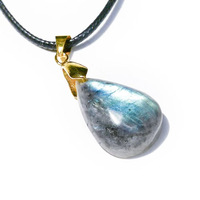 Collier pendentif goutte d'eau en pierre brute de labradorite naturelle, bijou en cristal irrégulier de pierre de lune bleue