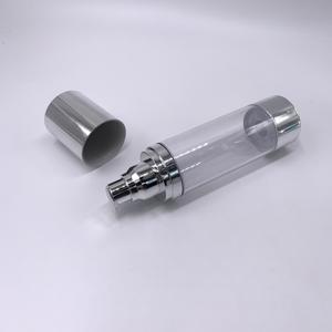 Flacon pompe luxe sans air, rechargeable, pour sérum ou lotion cosmétique, argenté, 50 ml et 30 ml - Product Image 1