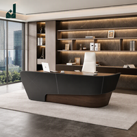 Bureau de direction moderne de luxe en noyer, design ergonomique, matériaux écologiques, armoire de rangement, grands tiroirs, symétrique