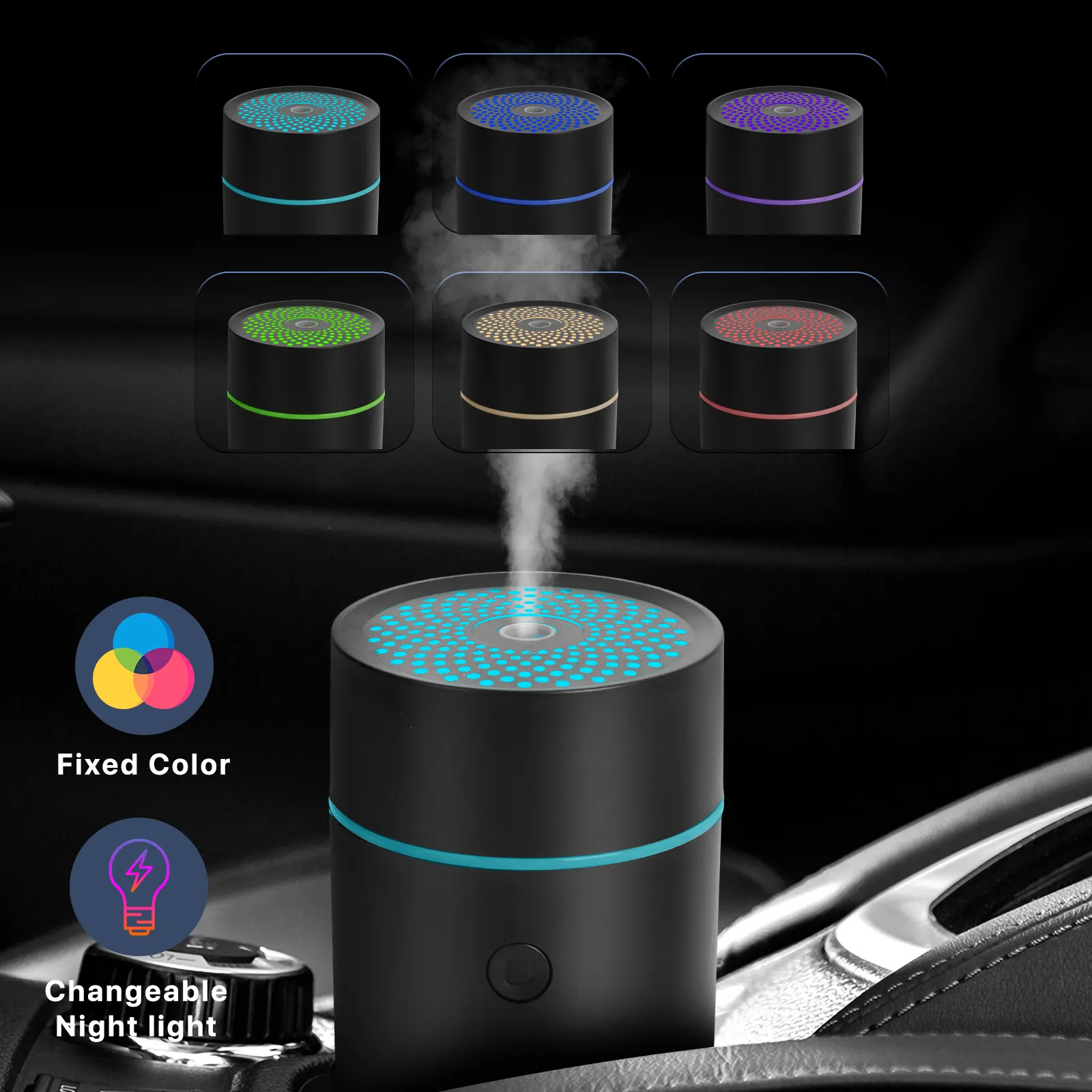 Mini purificador de ar de 80 ml Perfume 7 cores portátil Usb Óleo essencial Aroma carro cheiro montado umidificador difusor