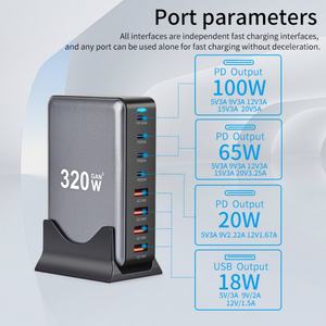 Estación de Carga Rápida Multipuerto GaN de 320W 440W 500W 4C4A 5C3A para Laptop, iPhone 16 15 14, Adaptador de Escritorio - Product Image 3