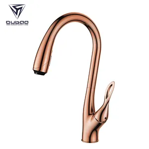 Mezclador de un solo orificio montado en cubierta moderna, grifo de agua Flexible, manguera de oro rosa, grifo de cocina extraíble