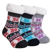 Chaussettes d'intérieur pour femmes, douces, antidérapantes, doublées de polaire, chaudes et confortables, épaisses et moelleuses, pour l'hiver et Noël