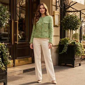 Manteau pour <span class=keywords><strong>femme</strong></span>, nouveau <span class=keywords><strong>style</strong></span> 2026, manteau en tweed avec boutons dorés, tissu personnalisé OEM/ODM - Product Image 2