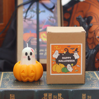 Vela Votiva Orgánica de Cera de Soja con Diseño de Fantasma de Halloween, Hecha a Mano, Creativa, con Efecto de Péndulo, Calabaza, Regalo Festivo