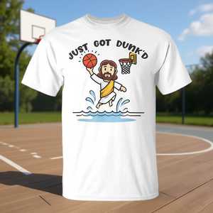 Camiseta de baloncesto Just Got Dunked Jesus para adultos, unisex, blanca, 100% algodón - Product Image 3