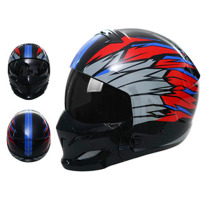 Casque de moto à visière rabattable avec motif graphique cool, visière solaire intégrée, casque intégral pour la conduite de moto sur route pour adultes - Product Image 1