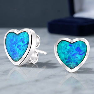 Vente en gros de boucles d'oreilles en argent sterling 925 avec opale bleue synthétique en forme de cœur pour femmes, cadeau de fiançailles et de mariage DR032826E - Product Image 2