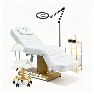 Cama Facial Eléctrica Ajustable Rosa con Taburete y Lámpara de Aumento, Cama de Belleza de 3 Motores para Salón y Spa de Luxmars - Product Image 2