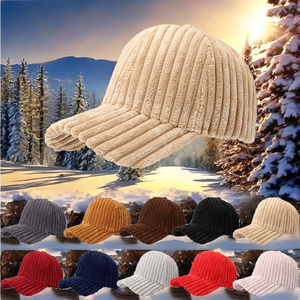 Customised Warm Corduroy Baseball <b>Cap</b> Custom Logo <b>Winter</b> Adjustable Thick Common 6-Panel Unisex Blank Hat Outdoor Use Metal - Product Image 2