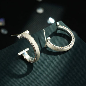 T-Shaped Hoop Earrings Gold Plated With Zircon Inlay S925 Silver Needle Everyday Wear Geometric Design - Product Image 4