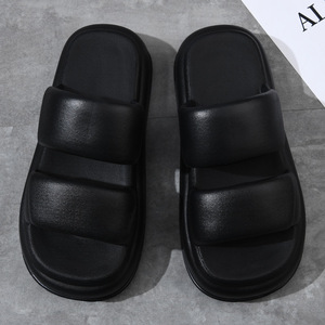 Pantoufles à semelle épaisse pour hommes, chaussures de plage décontractées noires, semelle injectée, taille adulte 40-45 - Product Image 2