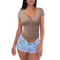 2025 printemps nouveau à manches courtes femmes épicé fille Sexy minceur ouvert ombilical court couleur unie T-shirt