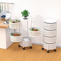 Étagère de rangement rotative, paniers ronds, support à 5 niveaux, paniers de rangement pour légumes et fruits de cuisine, chariot de rangement à roulettes