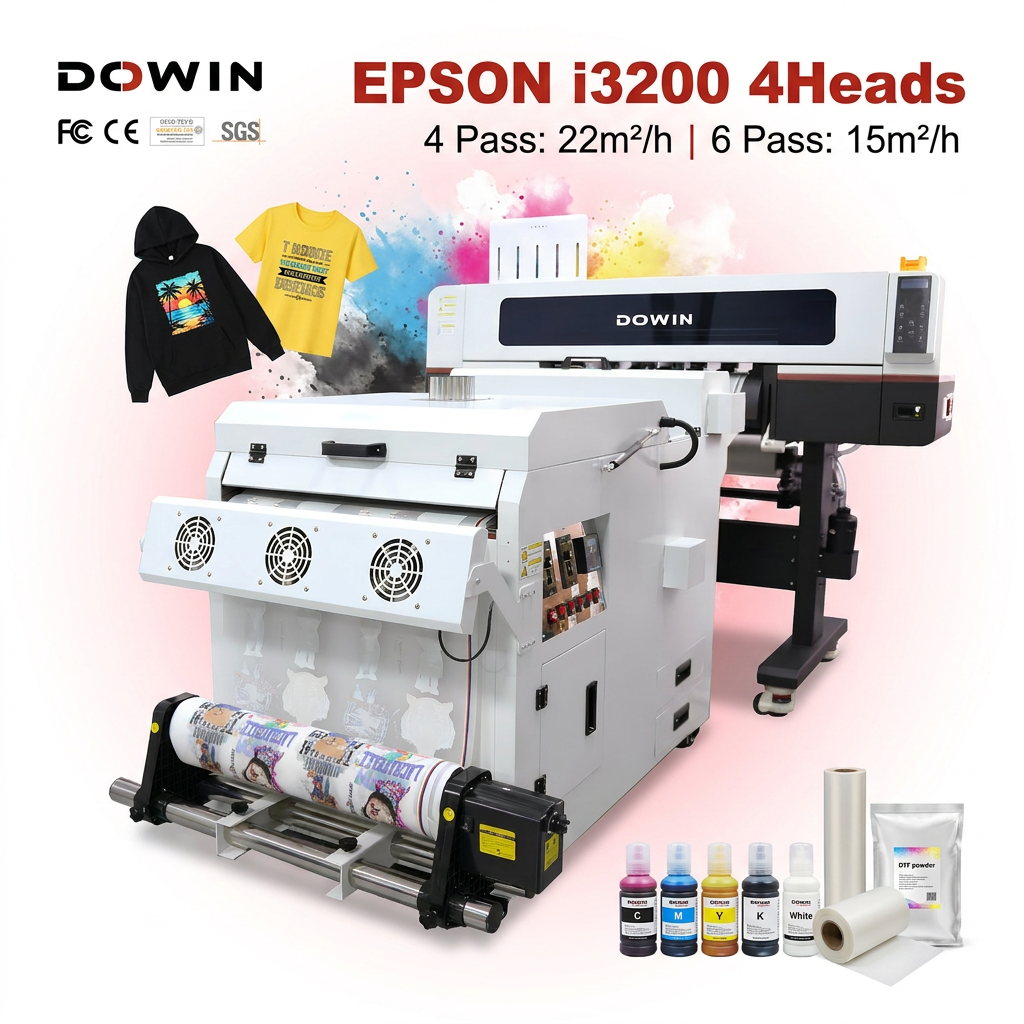 2/4 Head Impressora Dtf Printer T-shirt CMYK+W Color With EP I3200 Print Heads With Powder Recir Function Shaker