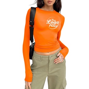 Camisetas de Cuello Redondo, Camiseta Moderna de Manga Larga para Mujer, Top Corto Básico, Ajustado, Bonito, Ropa de Otoño e Invierno para Chicas - Product Image 3
