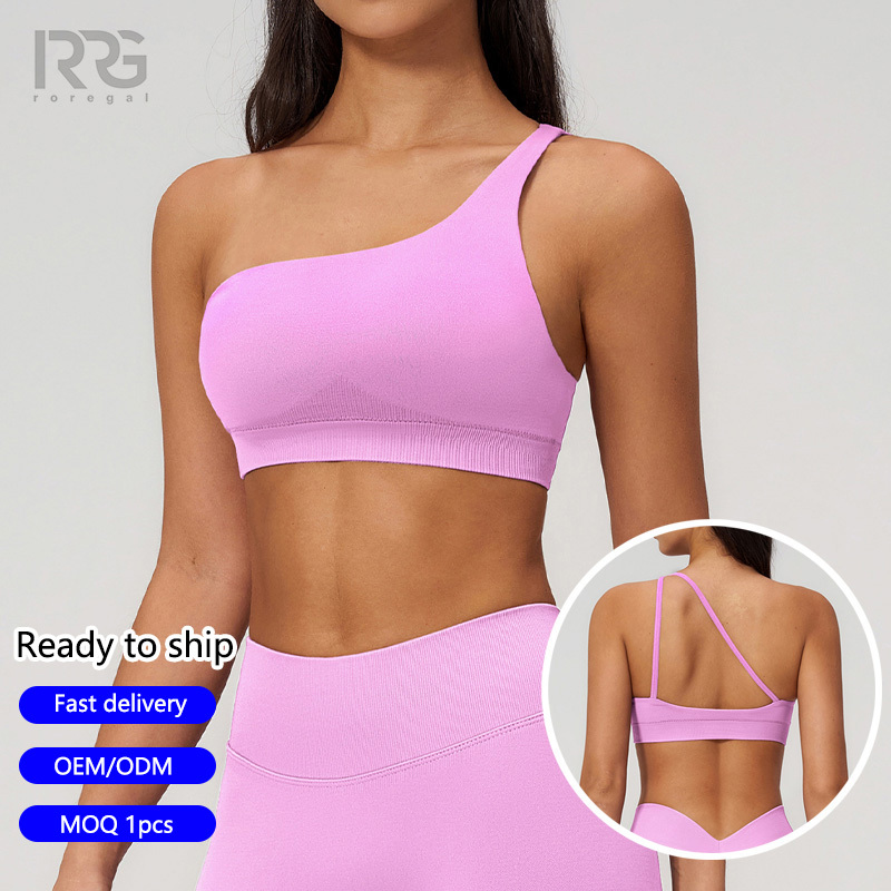 Roregal 2026 Summer New Asymmetric One Shoulder Backless Sports Bra Outdoor Sports Running Quick-Drying Fitness Yoga Bra